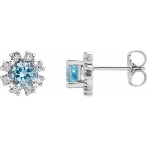 Platinum Aquamarine & 1/2 CTW Diamond Earrings
