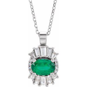 14K White Emerald & 1/3 CTW Diamond 16-18" Necklace