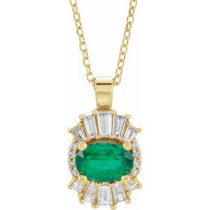14K Yellow Emerald & 1/4 CTW Diamond 16-18