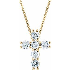 14K Yellow 1 3/8 CTW Diamond Cross 18" Necklace