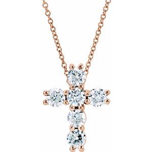 14K Rose 1 3/8 CTW Diamond Cross 18" Necklace