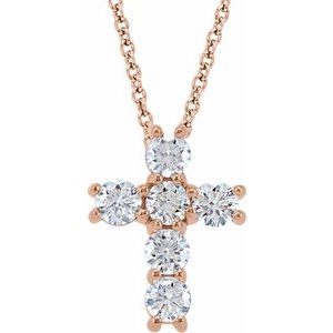 14K Rose 1 1/6 CTW Diamond Cross 18" Necklace