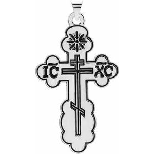 Sterling Silver Orthodox Cross Pendant with Black Inlay without Packaging