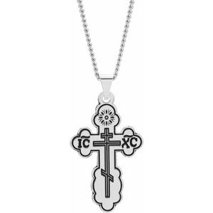 Sterling Silver 26x17 mm Orthodox Cross Necklace