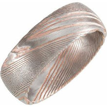 Charger l&#39;image dans la galerie, 18K Rose Gold PVD Damascus Steel 8 mm Patterned Half Round Band Size 7
