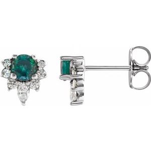 Sterling Silver Alexandrite & 1/6 CTW Diamond Earrings