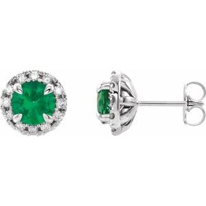 Sterling Silver Emerald & 1/3 CTW Diamond Earrings