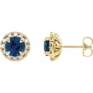 14K Yellow Blue Sapphire & 1/3 CTW Diamond Earrings