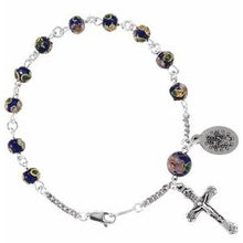 Charger l&#39;image dans la galerie, Sterling Silver Cobalt Cloisonn√© Rosary 7 1/2&quot; Bracelet
