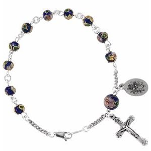 Sterling Silver Cobalt Cloisonn√© Rosary 7 1/2" Bracelet