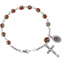 Load image into Gallery viewer, Sterling Silver Red Cloisonn√© Rosary 7 1/2&quot; Bracelet
