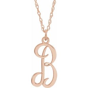 14K Rose Gold-Plated Sterling Silver Script Initial B 16-18