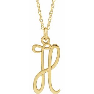 14K Yellow Gold-Plated Sterling Silver Script Initial H 16-18