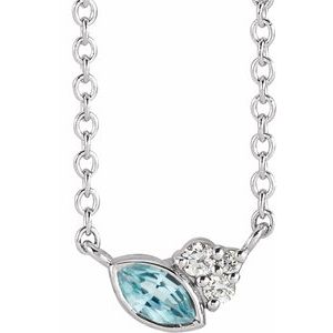 Sterling Silver Blue Zircon & .03 CTW Diamond 18