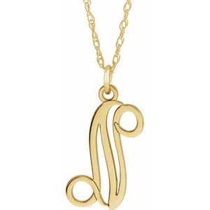 14K Yellow Gold-Plated Sterling Silver Script Initial N 16-18
