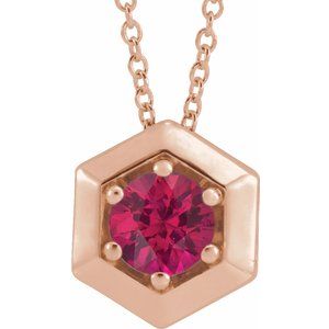 Collier géométrique rubis rose 14K 16-18 