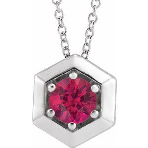 Platinum Ruby Geometric 16-18" Necklace