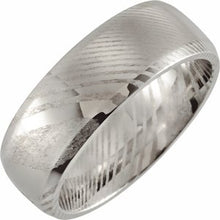 Load image into Gallery viewer, Damascus Steel 8 mm Patterned Beveled Edge Band Size 7
