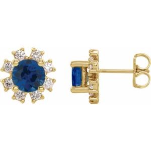 14K Yellow Blue Sapphire & 1/5 CTW Diamond Earrings