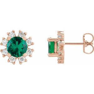 14K Rose Emerald & 1/2 CTW Diamond Earrings