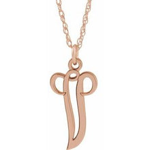 Charger l&#39;image dans la galerie, 14K Rose Gold-Plated Sterling Silver Script Initial V 16-18&quot; Necklace

