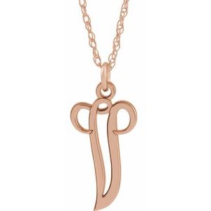 14K Rose Gold-Plated Sterling Silver Script Initial V 16-18" Necklace