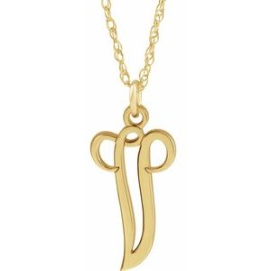14K Yellow Gold-Plated Sterling Silver Script Initial V 16-18
