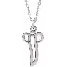 Load image into Gallery viewer, Sterling Silver Script Initial V 16-18&quot; Necklace
