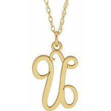 Charger l&#39;image dans la galerie, 14K Yellow Gold-Plated Sterling Silver Script Initial U 16-18&quot; Necklace
