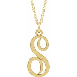 14K Yellow Gold-Plated Sterling Silver Script Initial S 16-18
