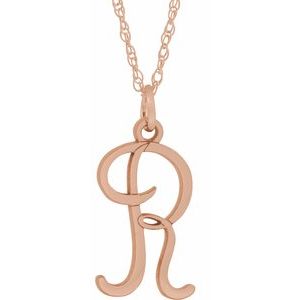 14K Rose Gold-Plated Sterling Silver Script Initial R 16-18