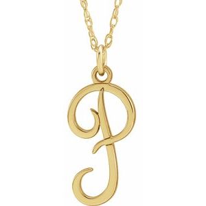 14K Yellow Gold-Plated Sterling Silver Script Initial P 16-18" Necklace