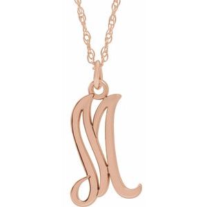 14K Rose Gold-Plated Sterling Silver Script Initial M 16-18