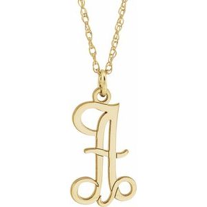14K Yellow Gold-Plated Sterling Silver Script Initial A 16-18" Necklace