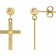 Load image into Gallery viewer, 14K Yellow 13x10 mm Cross Ball Dangle Earring
