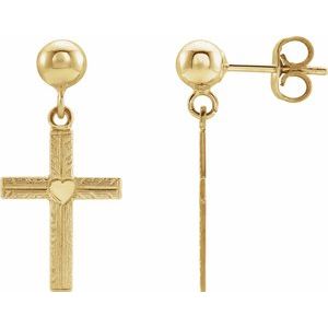 14K Yellow 13x10 mm Cross Ball Dangle Earring