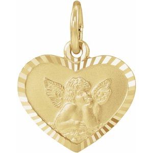 14K Yellow 8x7 mm Heart Cherub Angel Medal