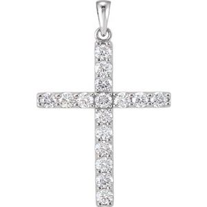 14K White 1 5/8 CTW Diamond Cross Pendant