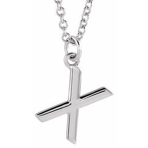 Sterling Silver Initial X Dangle 16" Necklace