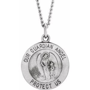Sterling Silver 15 mm Guardian Angel Medal