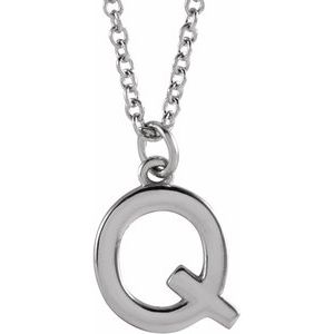 Sterling Silver Initial Q Dangle 16" Necklace