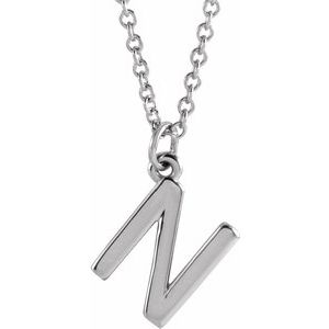 Sterling Silver Initial N Dangle 16" Necklace