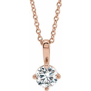 14K Rose 3/8 CT Diamond Solitaire 16-18" Necklace