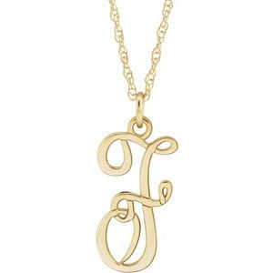 14K Yellow Gold-Plated Sterling Silver Script Initial F 16-18" Necklace