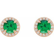 Charger l&#39;image dans la galerie, Boucles d&#39;oreilles rondes en émeraude ronde rose 5 mm et diamant 1/8 CTW
