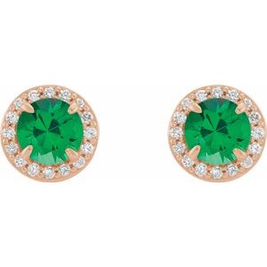 Boucles d'oreilles rondes en émeraude ronde rose 5 mm et diamant 1/8 CTW