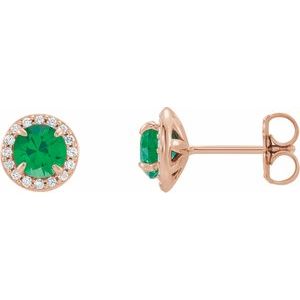 Boucles d'oreilles rondes en émeraude ronde rose 5 mm et diamant 1/8 CTW