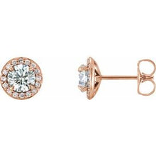 Load image into Gallery viewer, 14K Rose 1 CTW Diamond Halo-Style Earrings
