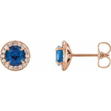 Load image into Gallery viewer, 14K Rose 5 mm Round Blue Sapphire &amp; 1/8 CTW Diamond Earrings
