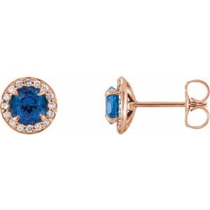 14K Rose 5 mm Round Blue Sapphire & 1/8 CTW Diamond Earrings